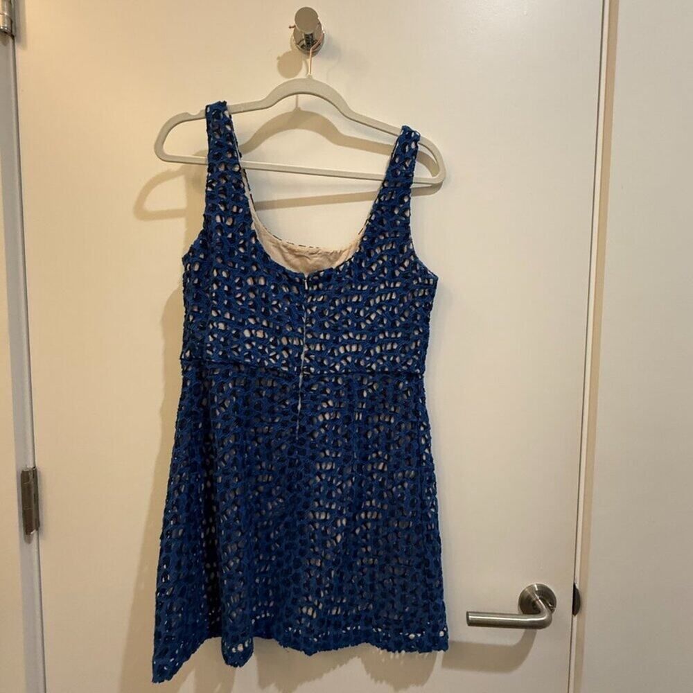 French Connection Wilma Blue Crochet Knit Mini Dress Size 6 Summer Boho - Picture 9 of 13
